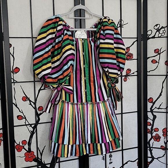 Caroline Constas Bella Striped Mini Puff Sleeve Mini Dress - Picture 5 of 12